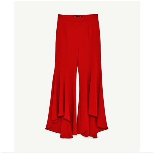 Zara Pants - Zara Red High Waist Assymetrical Flare Pants